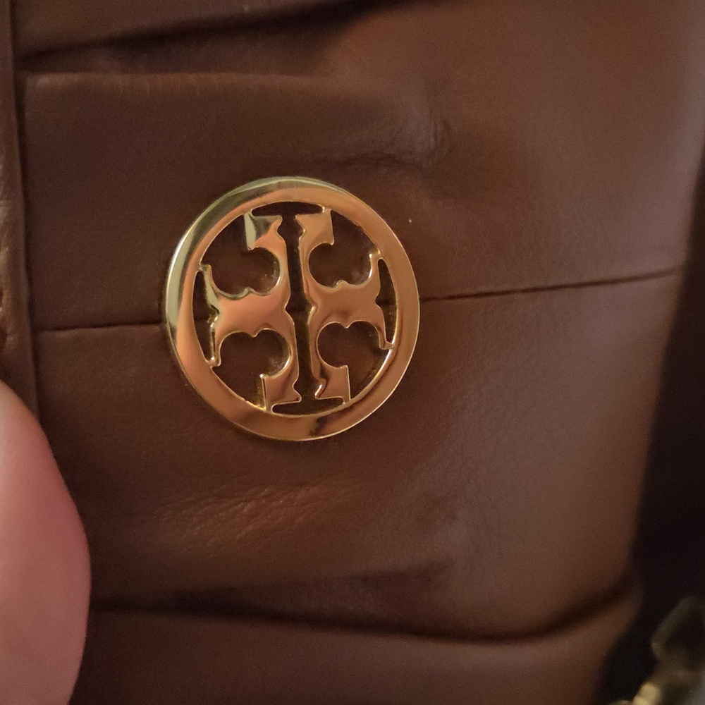 Tory Burch Crinkle Leather 2 Way Crossbody Bag w Chain in Royal Tan W/ Dustbag - Picture 7 of 9